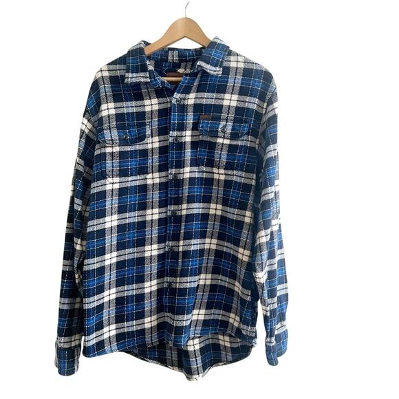 Orvis Men’s Plaid Shacket Sz Large Cotton Blue Multi Pockets Mid Weight Outdoor - Picture 1 of 11